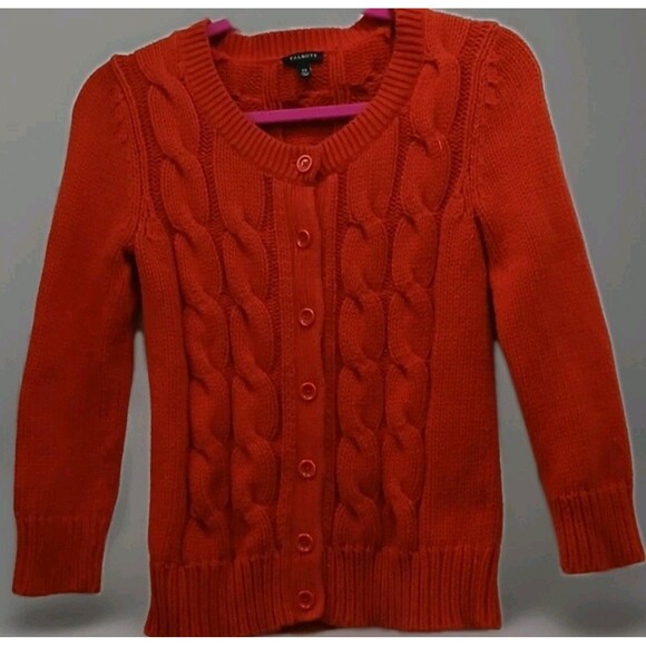 Talbots XS Rust Orange Chunky Cable Knit Cardigan Wool Blend Preppy Cabin Granny - Picture 1 of 8